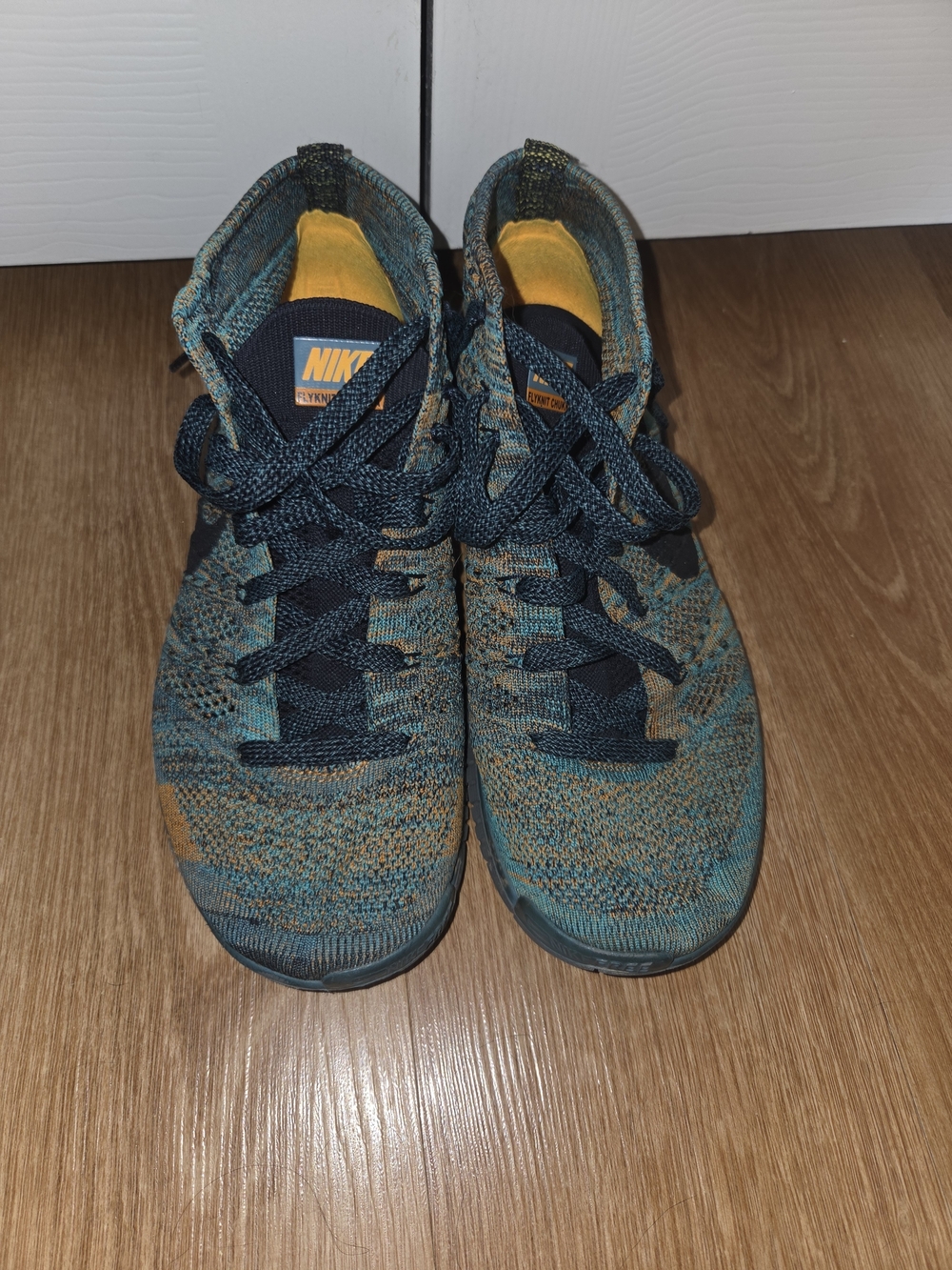 Nike Flyknit-style Teal and Orange High-Top Sneakers - Picture 3 of 4